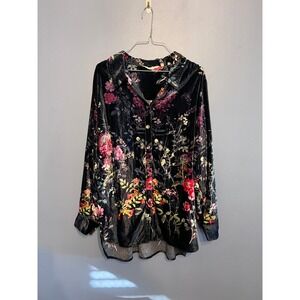 Soft Surroundings Jardim Velvet Blouse Floral Button Down SZ XL Cottagecore